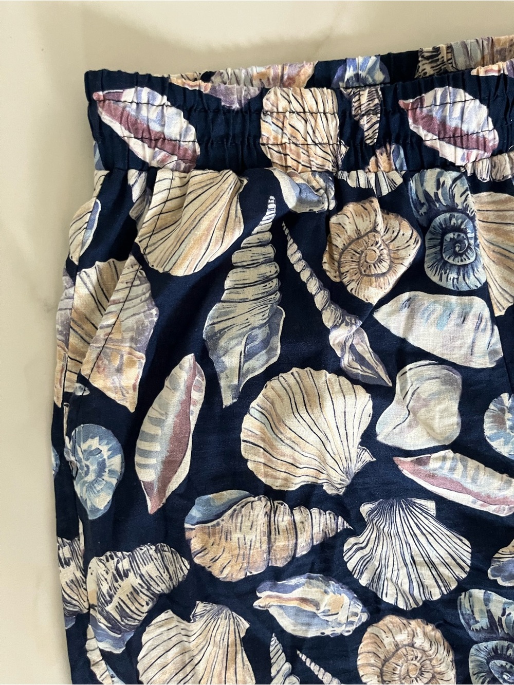 Calypso St Barth style Wide Leg Shell-Print Lounge Pants - Navy Large - Picture 5 of 7